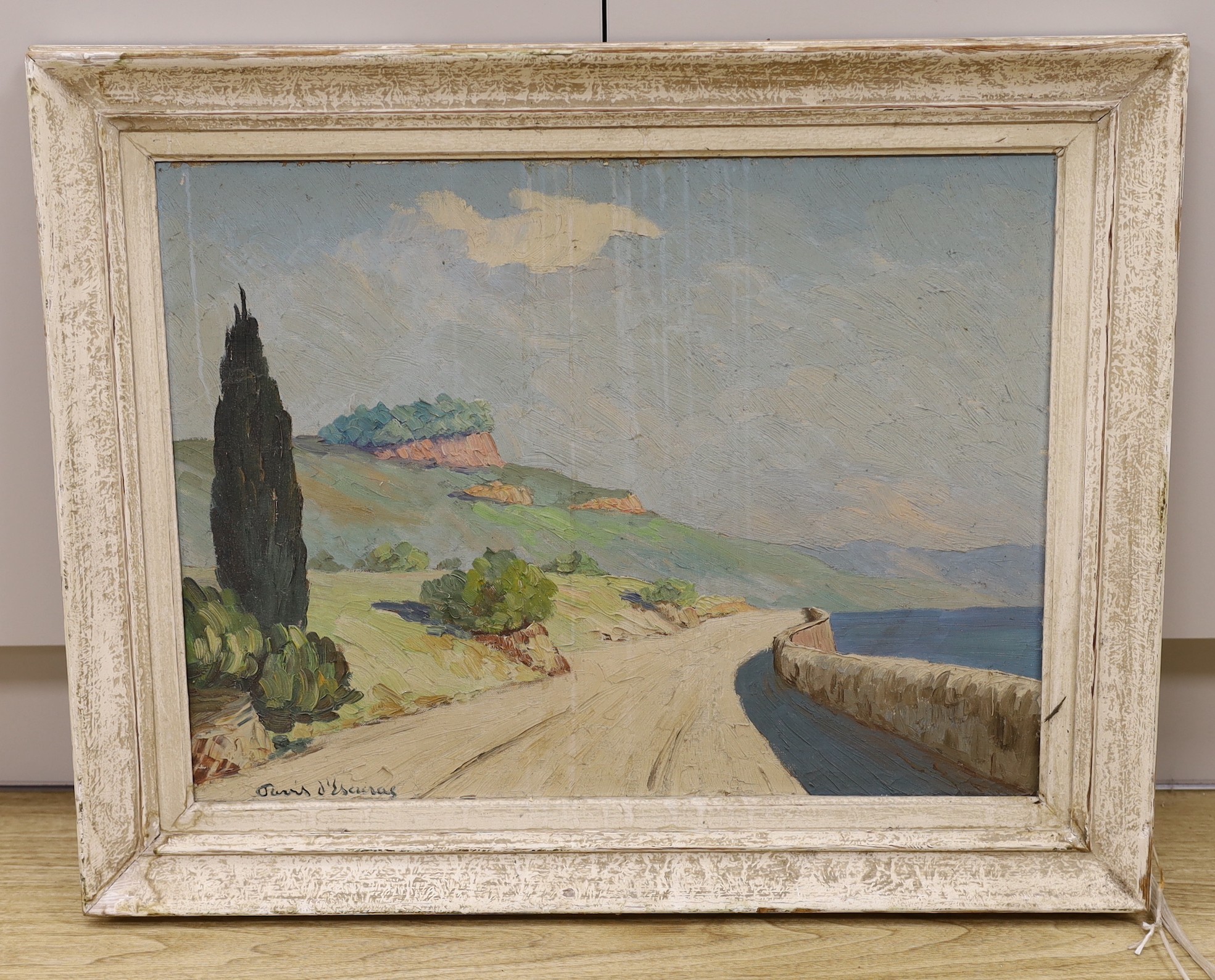Joseph Pavis D'Escurac (1882-1946), oil on canvas, Lakeside road, signed, 45 x 60cm